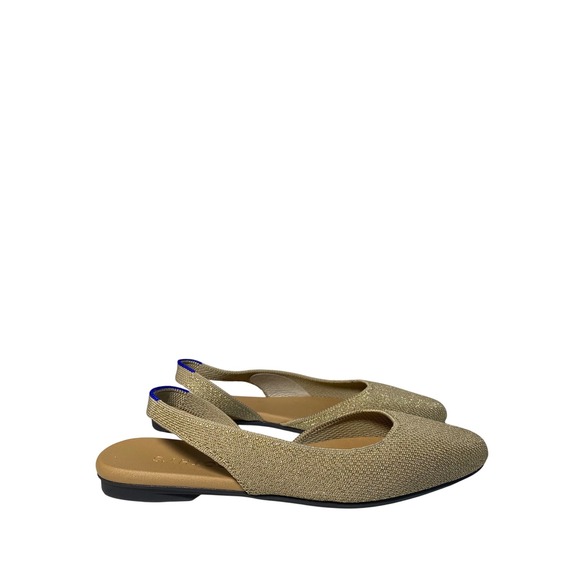 Rothys The Almond Slingback Gold Metallic Knit Flats Womens 6.5 Washable - Picture 4 of 11